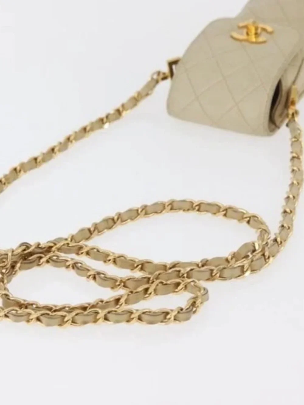 CHANEL Matelasse Chain Shoulder Bag Lamb Skin Beige Gold CC Auth 179876A